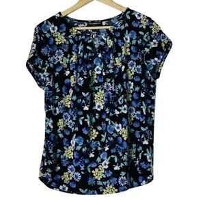Liz Claiborne Career Work Spring Floral Blouse PL Short Sleeve Top Stretch